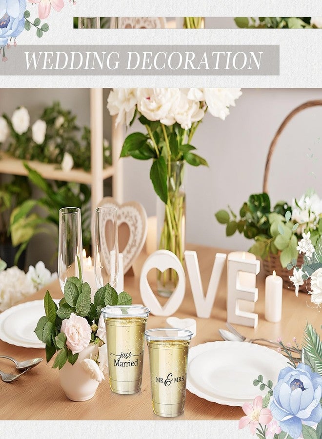Jingmore 50 Pcs Wedding Plastic Cup 12 oz Wedding Disposable Cups for Reception Thick Clear Cup Happily Ever After Mr and Mrs Just Married Cups for Bridal Shower Decorations - Image 4